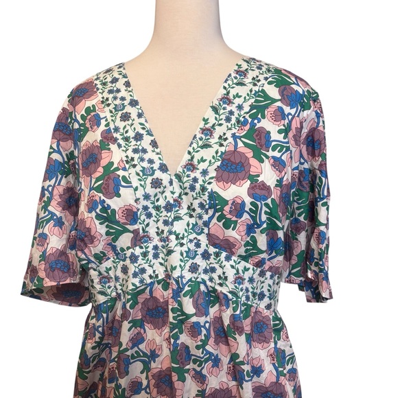 Boden Boho Vneck Floral Blue Purple Terrance Bud Dress Size 20/22 L - Picture 13 of 14
